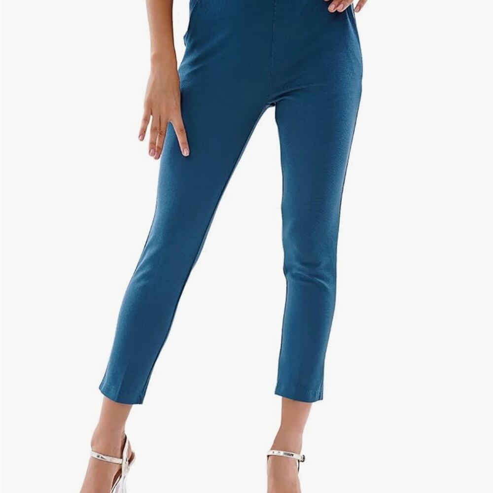 MaryCrafts Moroccan Blue Stretch Ankle Pants, Size 14